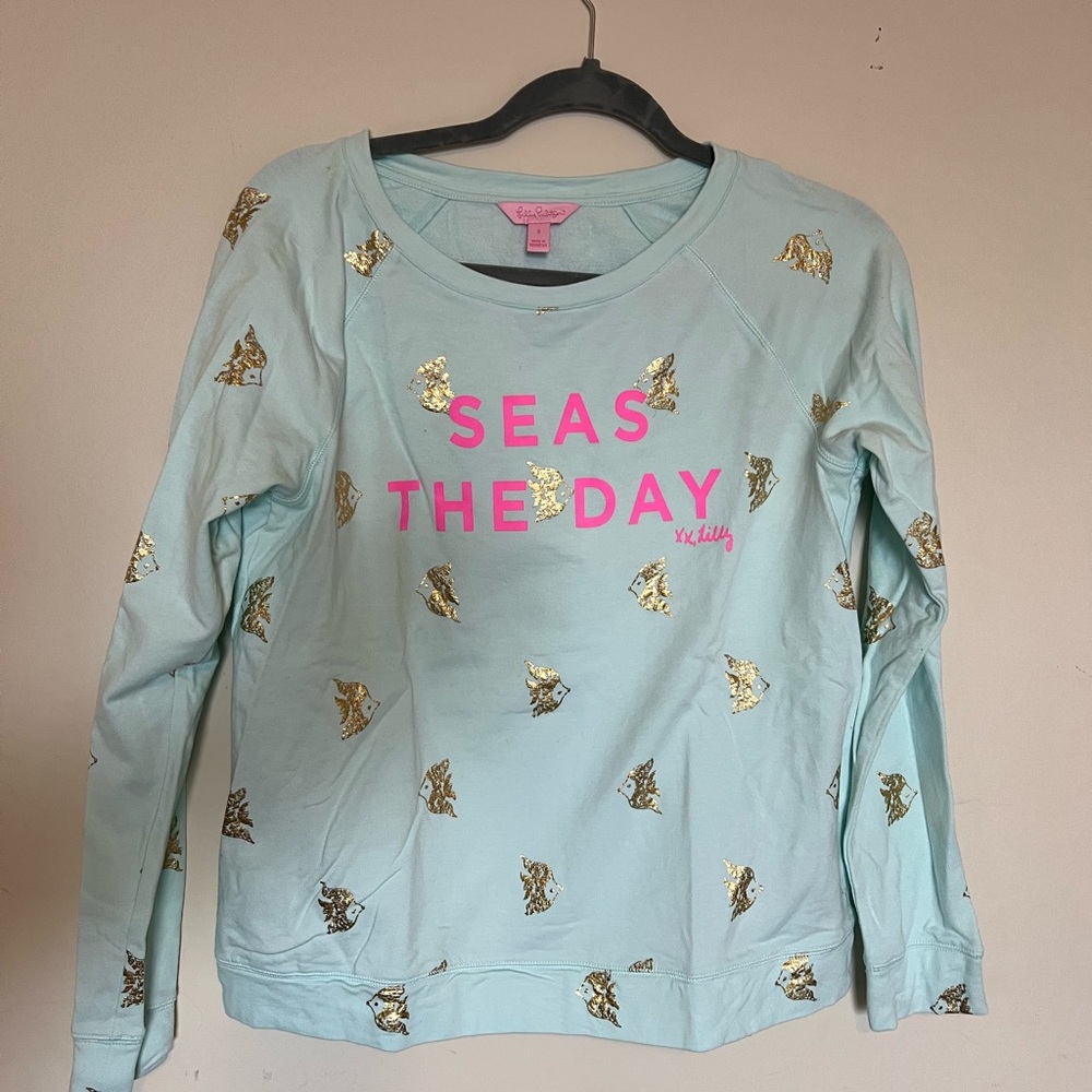 Lilly Pulitzer Light Blue Sweatshirt with Gold Accents